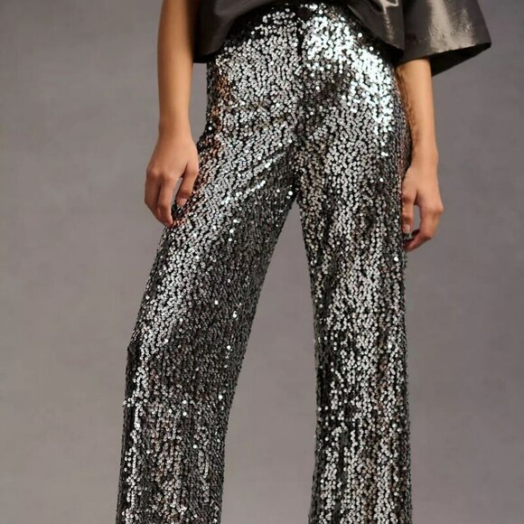 Anthropologie MaeveThe Colette Cropped Wide-Leg Sequin Pants - Picture 4 of 13